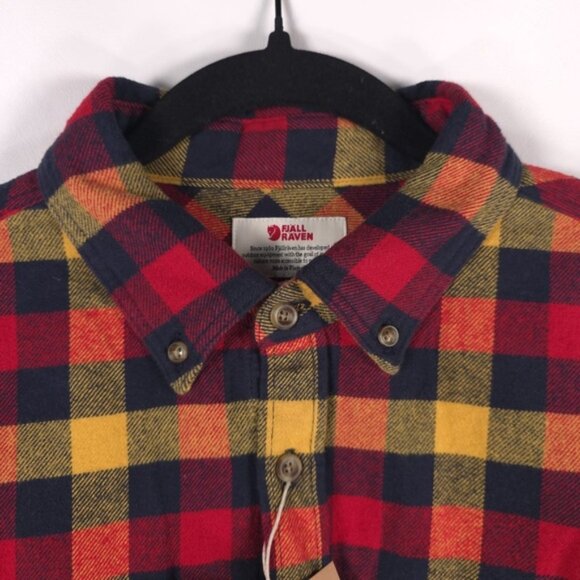 NWT FJALLRAVEN Flannel Shirt Red Plaid Skog Slim‎ Fit Long Sleeve Outdoor LARGE - Picture 5 of 16